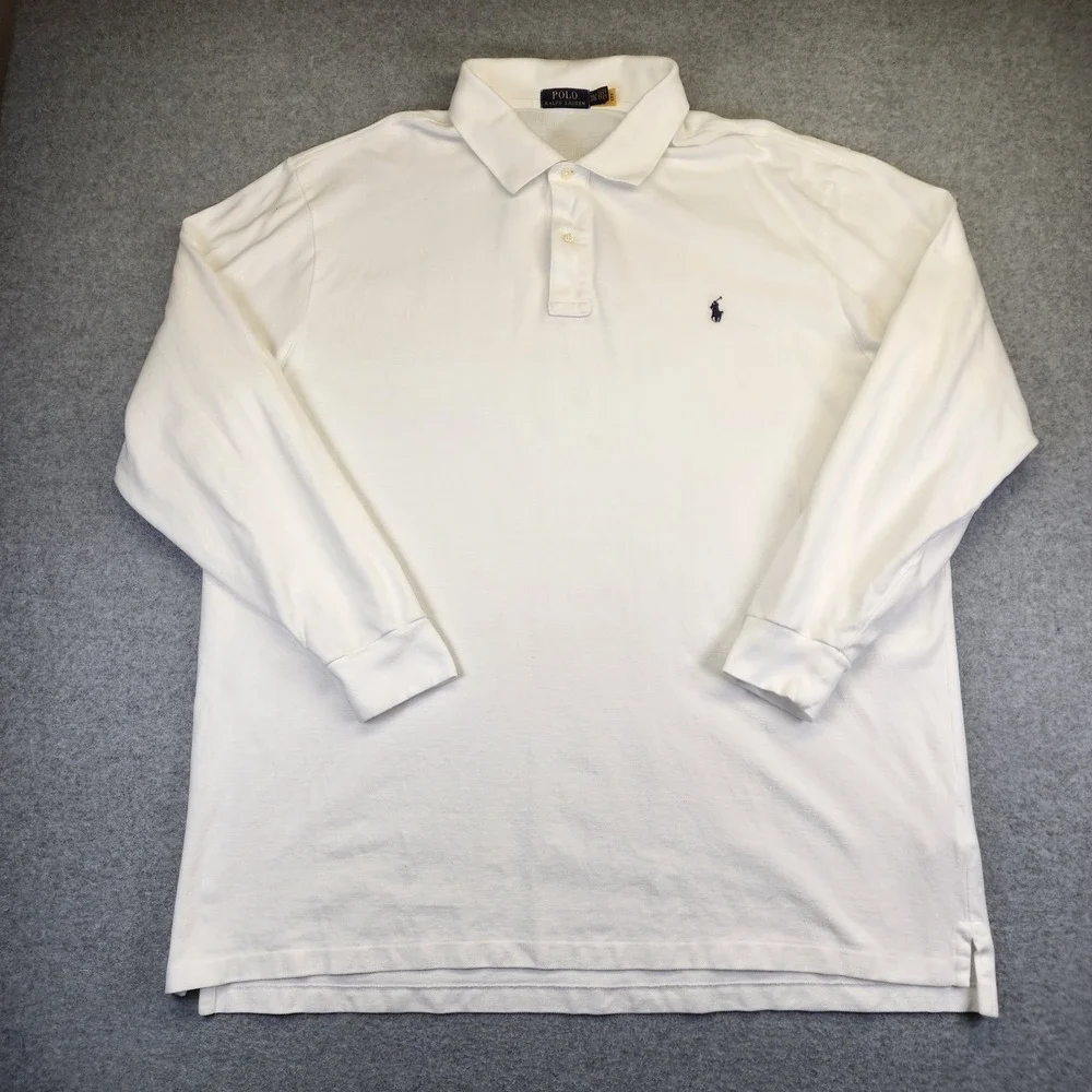 Polo Ralph Lauren Mens 3XLT TALL Long Sleeve Mesh‎ Polo Shirt White Pique